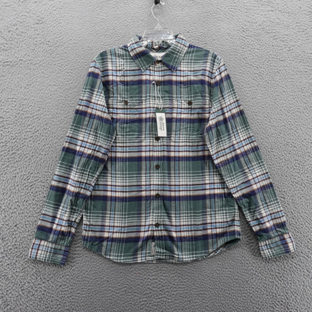 Alpine Design Mens Size Small Midweight Flannel Shirt Green Plaid NEW